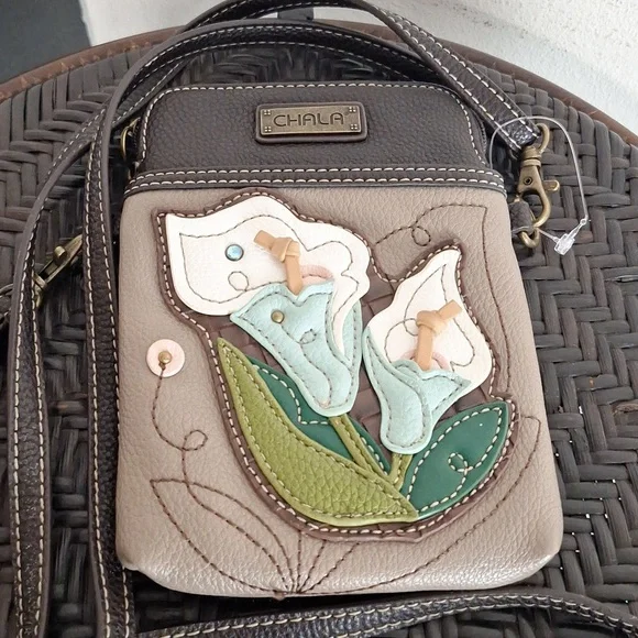 Charming Chala Lilly Blooms Flower Floral Cell Phone Purse Mini Crossbody Bag - Picture 1 of 12
